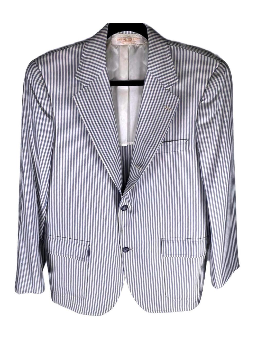 Vintage Brooks Brothers MAKERS All Silk Sport Coat 39S Woven Italy Stripe Blazer
